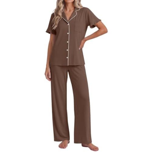 Ekouaer Pajamas for Women Set Button Up Soft Pjs Short Sleeve Lounge Sets