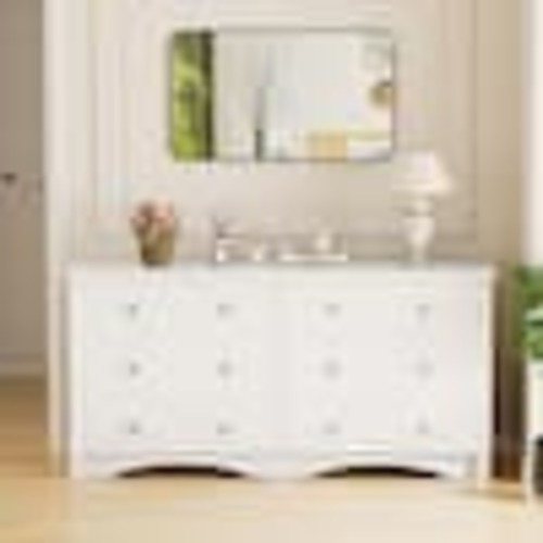 LACOO 47.2" Curved Base 6-Drawer Wide Dresser with Metal Knobs, White V-WD-0158F-AWT