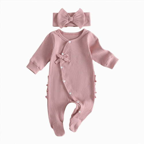 larppty Newborn Baby Girl Fall Winter Outfits Clothes Knit Jumpsuit Ruffle Romper Newborn Coming Home Outfit for Baby Girl