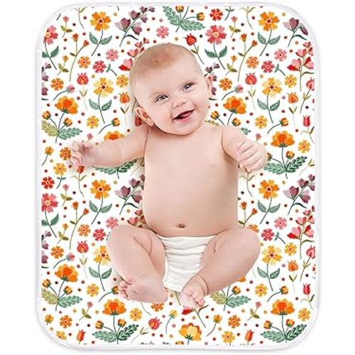 Diaper Changing Pads for Baby, Flower Change Mat, 3Layers Waterproof Change Pad Foldable Absorbent Mats for Women, Reusable Incontinence Underpads for Patient 24''x30''
