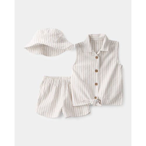 Baby Girl 3-Piece Striped Sleeveless Top & Short Set - Tan/Ivory | Carter's