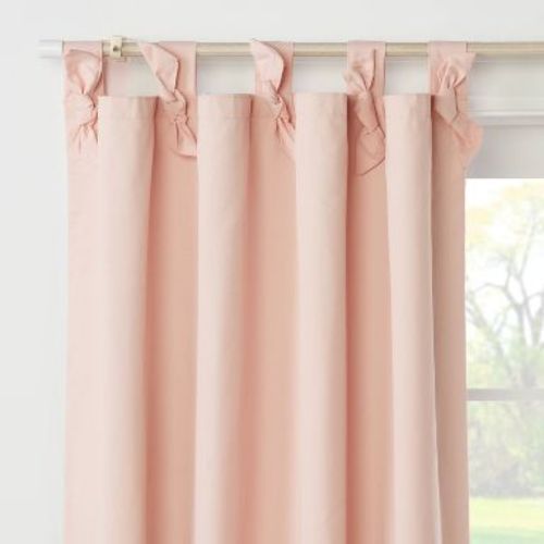 42"W x 84"L Tie Top Embellished Kids' Blackout Window Curtain Panel Pink with Ties - Pillowfort™