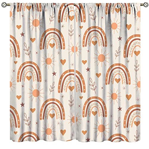 Boho Rainbow Curtains, Lovely Rainbow Love Sun and Brown Peach Star Pattern, Children Boys Girls Bedroom Living Room Nursery Nursery Decorative Curtains, 2 Panel Set,42X63 Inch
