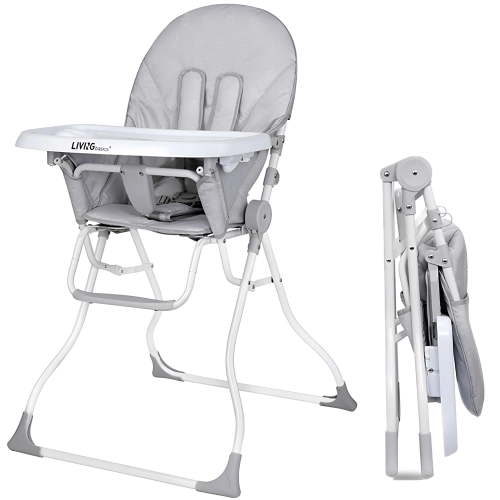 Portable Baby High Chair with 3-Position Adjustable Tray, One-Button Folding Dining Highchair with 5-Point Harness for Babies and Toddlers, Grey - Walmart.ca