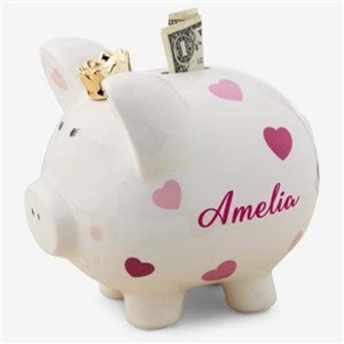 Baby Girl Pink Heart Personalized Piggy Bank