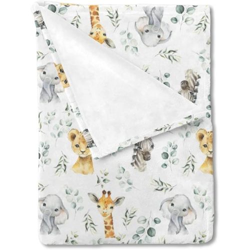 HawSkgFub Safari Jungle African Animal Eucalyptus Leaf Baby Boy Blanket, Elephant Giraffe Lion Flannel Fleece Nursery Bed Receiving Swaddle Newborn Infant Crib Toddler Crib Bedding Shower Gift 30 x 40