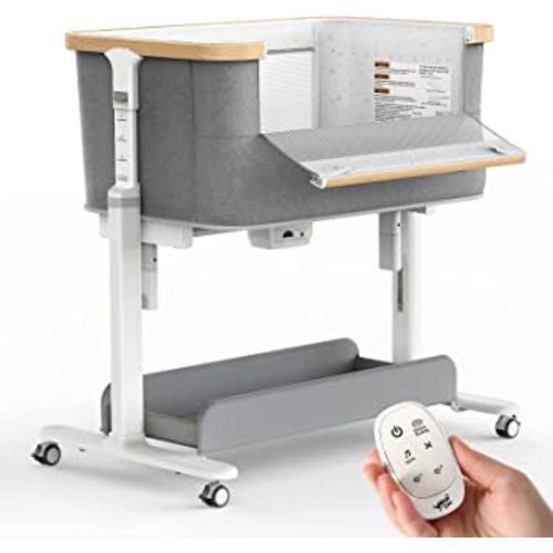 Rocking Bassinet Electric Baby Bassinet Automatic 3 Rocking Motion Bassinet Bedside Sleeper for Newborn, 3 in 1 Auto Rolling Baby Cradle 5 Height Adjustable, Light Grey