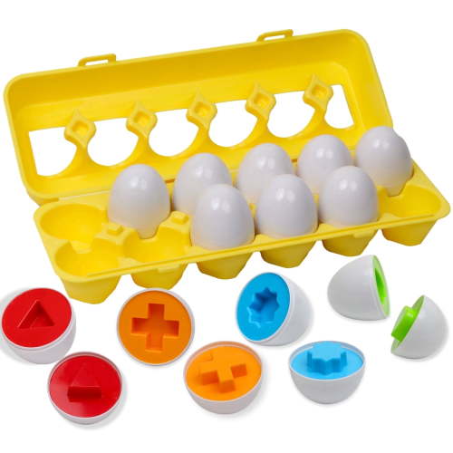 Kifunppy Matching Eggs Toys for Toddlers Color & Shape Recoginition Sorter Easter Eggs with Carton, Montessori Gift for 1 2 3 Year Old Kids Baby Easter Basket Stuffers