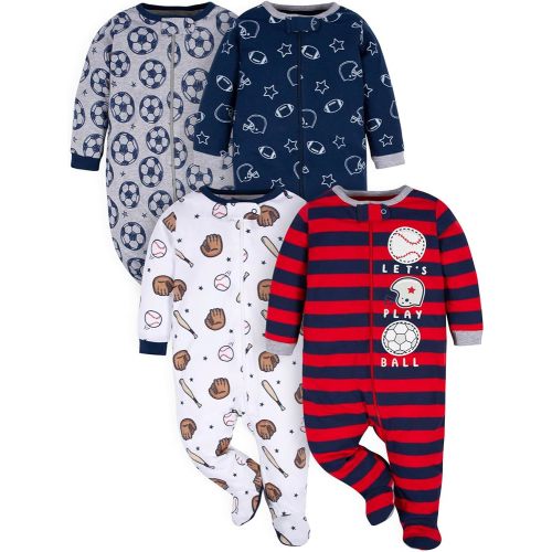 Gerber Baby Boys 4 Pack 'N Play Footie And Toddler Sleepers, Sports Blue, 0-3 Months US