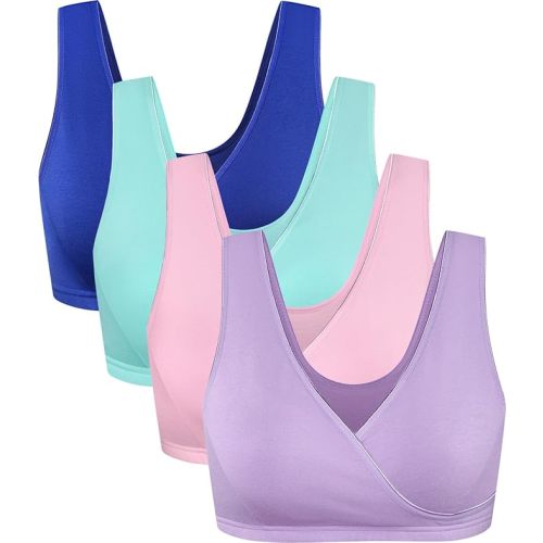 CAKYE 4 Pack Nursing Sleep Bras for Maternity and Breastfeeding Comfort Cotton Bralette