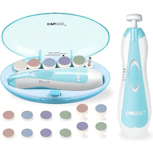 Fansidi Upgraded Baby Nail Trimmer Electric | Easy & Safe Baby Nail File, Precise 4-Stage Gentle Nail Buffer + Nail Clippers for Newborn to Toddler, with 18 Grinding Heads & Soft LED Light, Blue