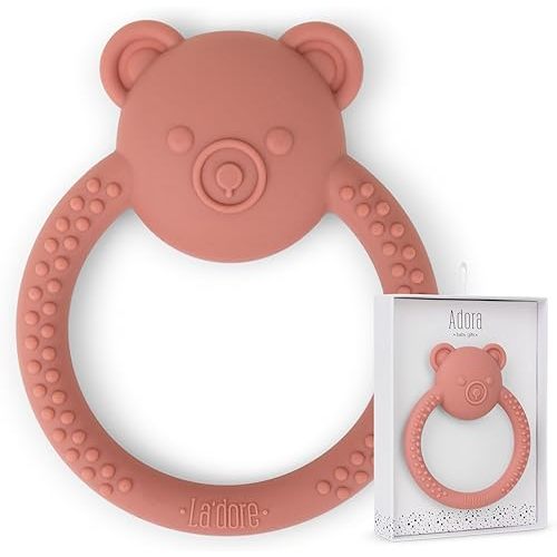 Silicone Bear Teething Toys - Silicone Teether Toys for Babies 0-6 Months - Cute Animal-Shaped Teething Relief, Easy to Clean Teething Ring - Newborn Essentials Must Have (Bear/Rosewood)