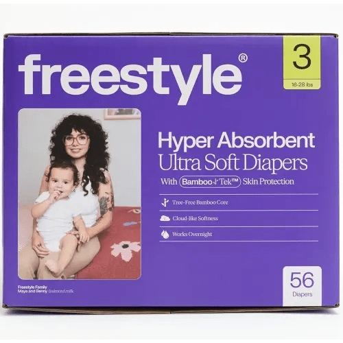 Freestyle BambooTek Diapers – (Size 3) Hyper Absorbent & Non-Toxic – Disposable Diapers for Sensitive Skin – Ultra Soft Diaper's (16-28 lbs) – 56 Count