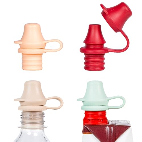 Kiddikap Original Water Bottle Topper for Toddlers – 100% Silicone Sippy Top Spout with Protective Cap makes the Bottle Top a Spill Proof Lid for Kids and Adults - 4 Pack - Pastel