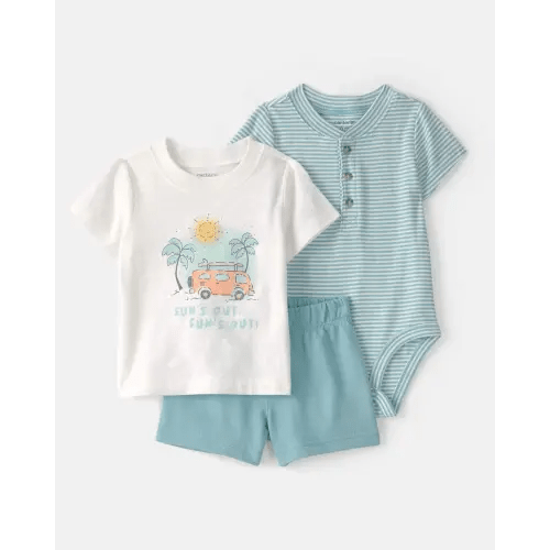 Baby Boy 3-Piece Beach Trip Striped Outfit Set - Blue/White | Carter's