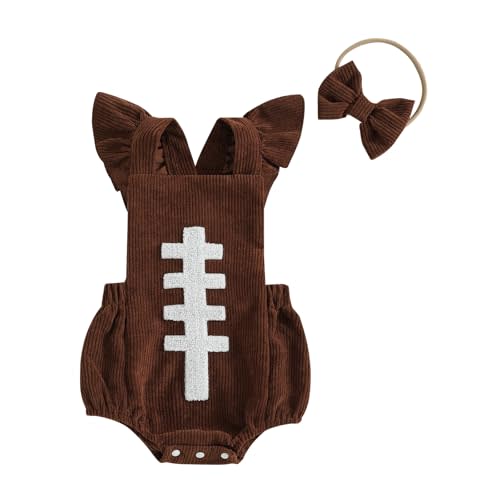 Football Newborn Infant Baby Girl Romper Onesie Fall Outfits Ruffle Embroidery Headband Set Toddler Girl Clothes
