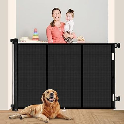 Upgrade 71" Retractable Baby Gates with Reinforced Strip Design to Prevent Crawling Through, 48" Tall Retractable Gate for Baby and Pet, 6 FT Baby Gates for Stairs, Doorways, Hallways