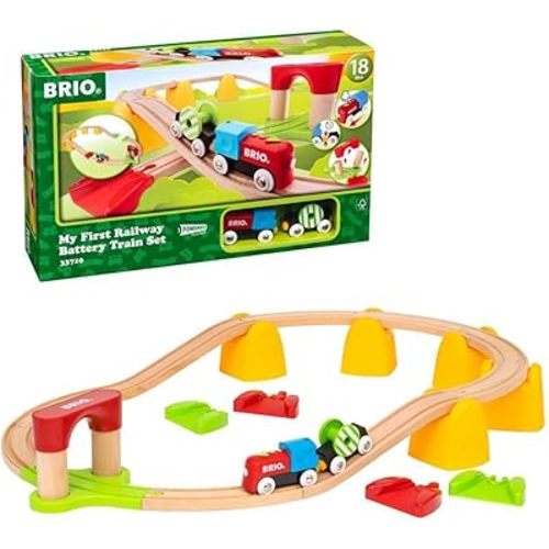 BRIO World 33710 - My First Railway Battery Operated Train Set | 25 Piece Wood Train Set for Toddlers | Inclusive of Accessories and Wooden Tracks | Certified by Forest Stewardship Council