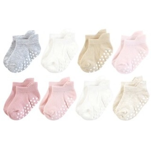 Touched by Nature Infant Girl Organic Cotton Socks with Non-Skid Gripper for Fall Resistance, Soft Pink Neutral