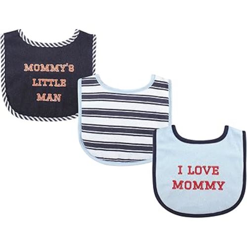 Luvable Friends Unisex Baby Cotton Drooler Bibs with Fiber Filling, Boy Mommy 3-Pack, One Size