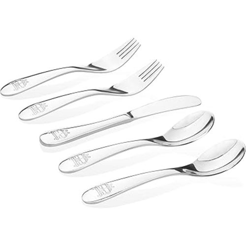 Kids Stainless Steel Utensil Set | Premium 304 (18/8) | Fun Fire Truck Design | 5-Piece Set: 2 Spoons, 2 Forks & 1 Butter Knife | Safe & Durable for Toddlers and Children | by Kiddobloom