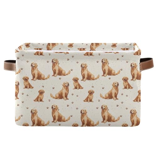 Wamika Golden Retriever Dog Storage Basket Fabric Pet Toys Baskets Cute Puppy Dogs Open Home Storage Bins Boxes Foldable Organizer Bag for Pet Bathroom Shelf Closet Baskets 16×12×8 Inches