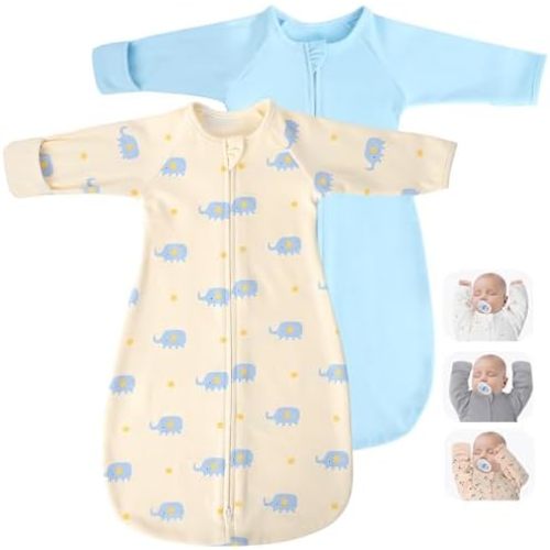 2 Pack Transitionsl Baby Swaddling Sacks with Arms Up & Sleeves, Mitten Cuffs, 2-Way Zipper, Sleep Sacks Blanket for Newborns - Calms Startle Reflex, Newborns Baby Boys & Girls Sleep Bag