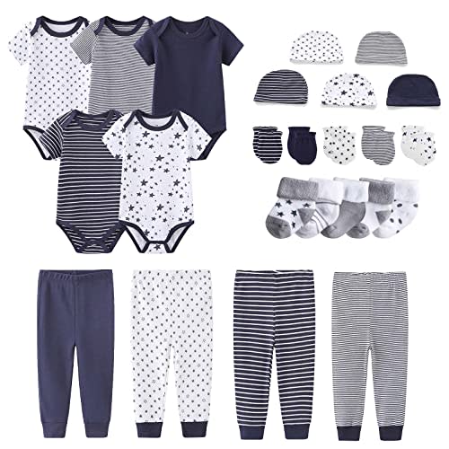 MAMIMAKA Newborn Layette Gift Set Bodysuits Pants for Baby Girl and Boy 24 Piece 100% Cotton Essentials and Accessories