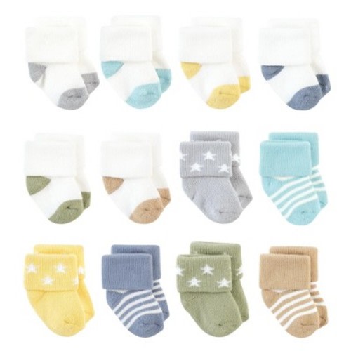 Hudson Baby Basics Infant Baby Cozy Terry Baby Sock 12-Pack, Stellar Blue, 0-6 Months
