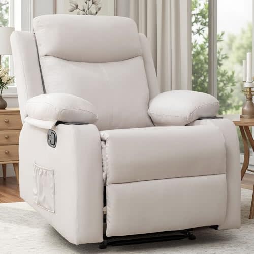 Recliner Chair, Small Recliners for Small Spaces, Reclining Chair, Manual Recliner with Cup Holders and Side Pockets, Chairs for Living Room, Bedroom, Nursery