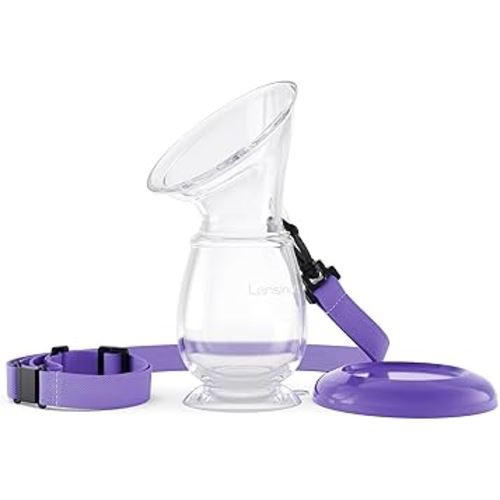 Lansinoh Silicone Milk Collector Breast Pump for Breastfeeding with Suction Base, 4 Ounces, Portable and Lightweight, With Neck Strap and Protective Lid, 1 Count