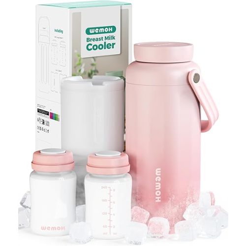 Breast Milk Cooler Bottle - 12H+ Ice-Cold/24H Safe Storage, Compatible with Spectra Pumps, TSA Approved Travel Chiller, 18oz (2x9oz) Lightweight Leakproof Container for Work, Pink
