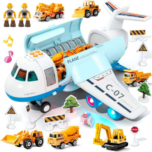 Sky Explorer Cargo Airplane Adventure with Lights, Sounds & Construction Vehicle Play Set