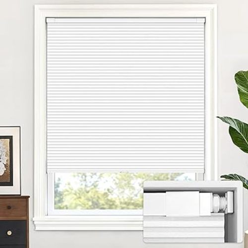 LazBlinds Cordless Cellular Shades, No Tools No Drill Blackout Honeycomb Shades Pleated Blinds for Windows, 38.5'' W x 48'' H, Silver White
