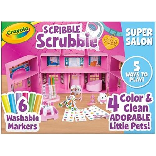 Crayola Scribble Scrubbie Pets Super Salon, Color, Paint & Wash Toy, Gift for Kids, Ages 3, 4, 5, 6