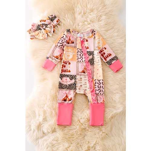 Bamboo western baby onesie with matching headband. RPG52354
