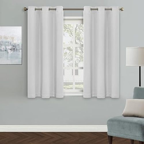 MYSKY HOME Greyish White Curtains for Bedroom, 45 Inch Long Blackout Curtains for Kitchen Windows Thermal Insulated Curtain, Grommet Room Darkening Curtain, 1 Piece, 42 x 45 Inch, Greyish White
