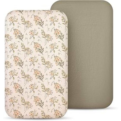lulumoon Baby Bassinet Sheets Muslin: Cotton Bedside Bassinet Sheets Netural for Boys & Girls - Fitted for Bedside Sleeper Mattress
