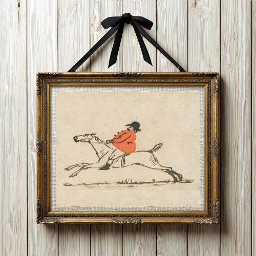 Vintage Horse Art Print, Fox Hunting Illustration, English Equestrian Art, Stout Huntsman Print, Antique Horse Sketch, Digital Art Download