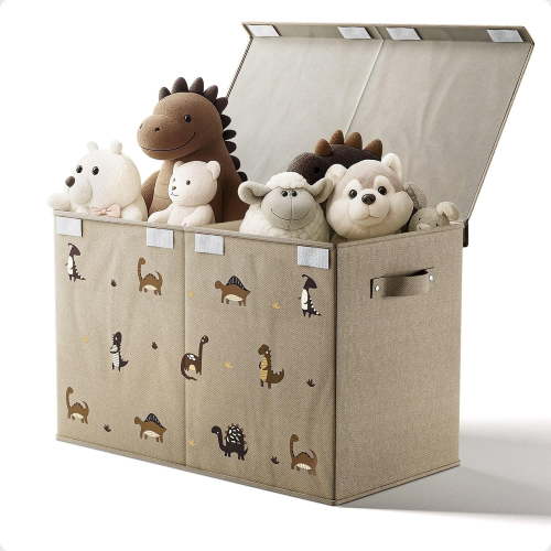 Collapsible Storage Box with Handles, Removable Divider & Detachable Lid - Dinosaur Print Box for Boys & Girls - Storage for Toys Living Room, Bedroom & Playroom - Large Bin for Toys