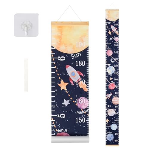 Canvas Kids Growth Chart for Wall, Galaxy Space Height Measurement Tracker for Baby Boy, Hanging Ruler with Removable Hook, Nursery Room Playroom Toddler Bedroom Decor, 79”x7.9”