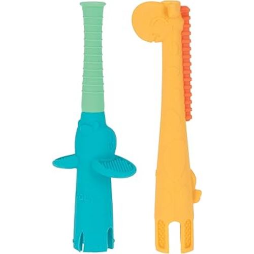 Nuby Tube Teether - (2-Pack) Baby Teething Toy - 3+ Months - Elephant and Giraffe