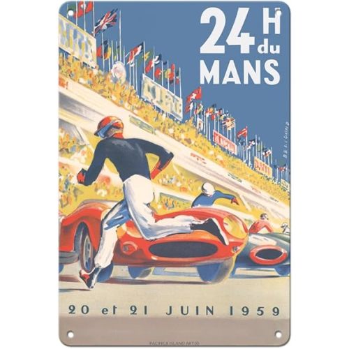 Pacifica Island Art 1959 Grand Prix - 24 hours of Le Mans France - Endurance Racing - Vintage Car Racing Poster by Michel Bélignod c.1959-8 x 12 inch Vintage Metal Tin Sign
