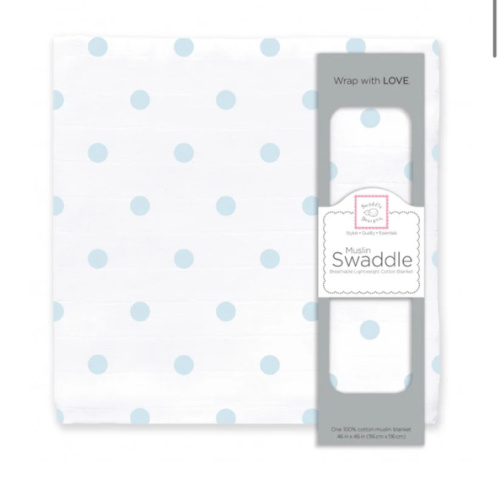 Muslin Swaddle Single - French Dots, Pastel Blue – SwaddleDesigns