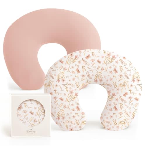 Konssy 2 Pack Nursing Pillow Covers, Soft Stretchy Cover for Breastfeeding | Covers Only, Milk Silk Fabric, Breathable & Machine Washable, Slipcovers for Newborn Baby Boy Girl, (Pink Spring,pink)