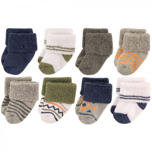 Luvable Friends Infant Newborn Baby Boy Terry Socks, Aztec, 8-Pack, 0-6 Months