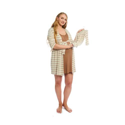Carolyn Gown 4-Piece Mocha Stripe