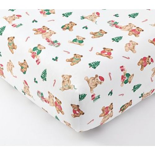 Organic Holiday Bears Percale Crib Fitted Sheet , Multi