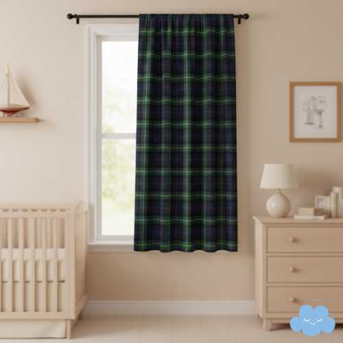 Preppy Plaid Curtain Panel, Classic Tartan Window Curtain for Nursery, Kids & Bedroom Decor