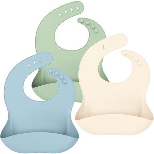 Cuddle Campus Set of 3 Silicone Bibs for Babies & Toddlers,Soft Adjustable Bibs with Pocket Food Catcher for Baby Girl,Boy